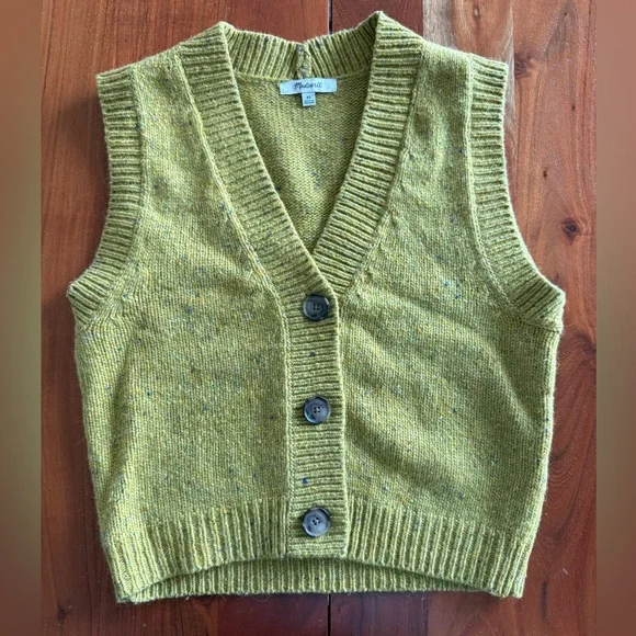 Madewell Mustard Yellow Sweater Knit Button Front Vest - Picture 3 of 8